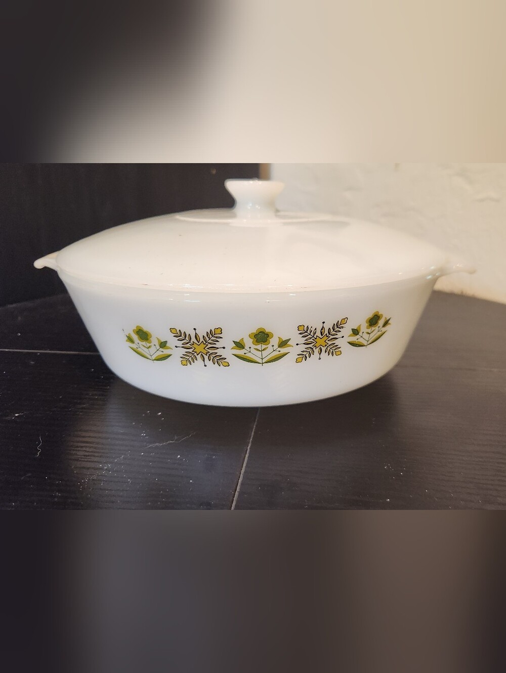 Vintage Anchor Hocking Fire King Meadow 2 Qt Casserole Dish With Matching Lid